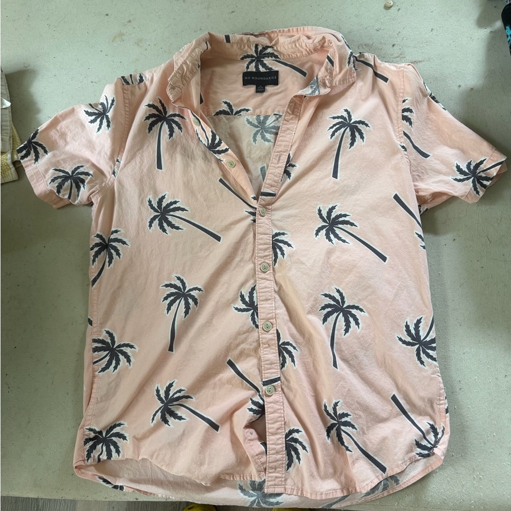 No Boundaries Peach Palm Print Shirt